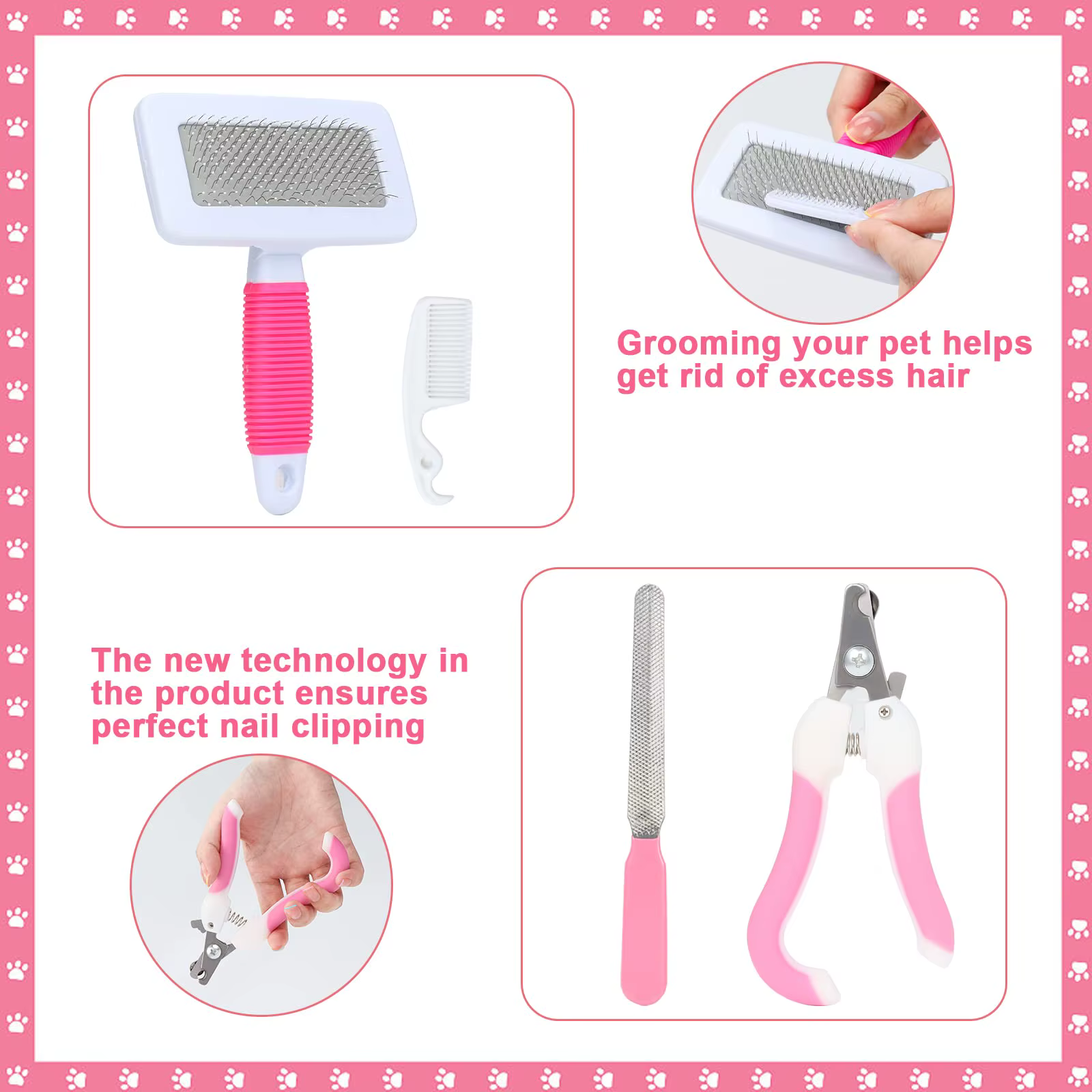 8-Piece Small Animal Pink Grooming Set Rabbit Grooming Kit with Pet Nail Clippers, Nail File, and Flea Comb — image 4