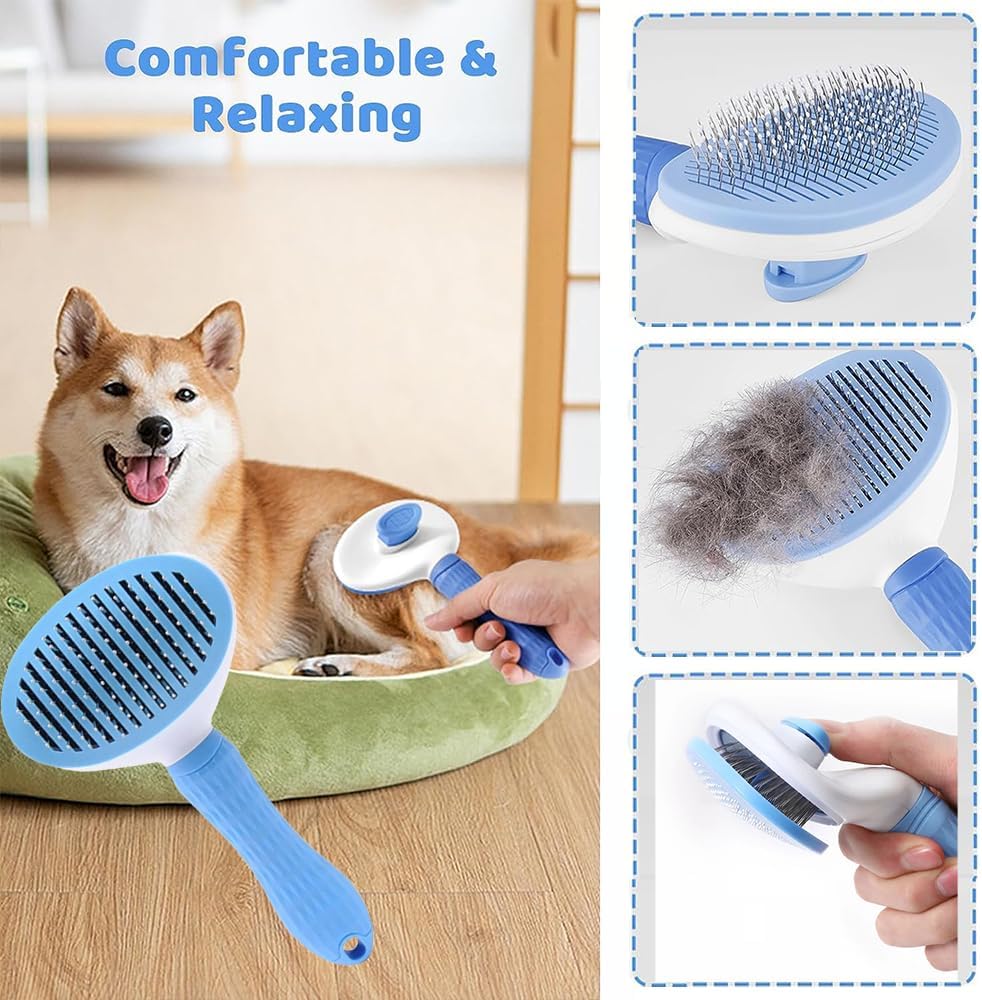 Kit de 7 piezas para el cuidado del pelaje de mascotas, cepillo auto-limpiador con tijeras de uñas y peine para pulgas — imagen 7