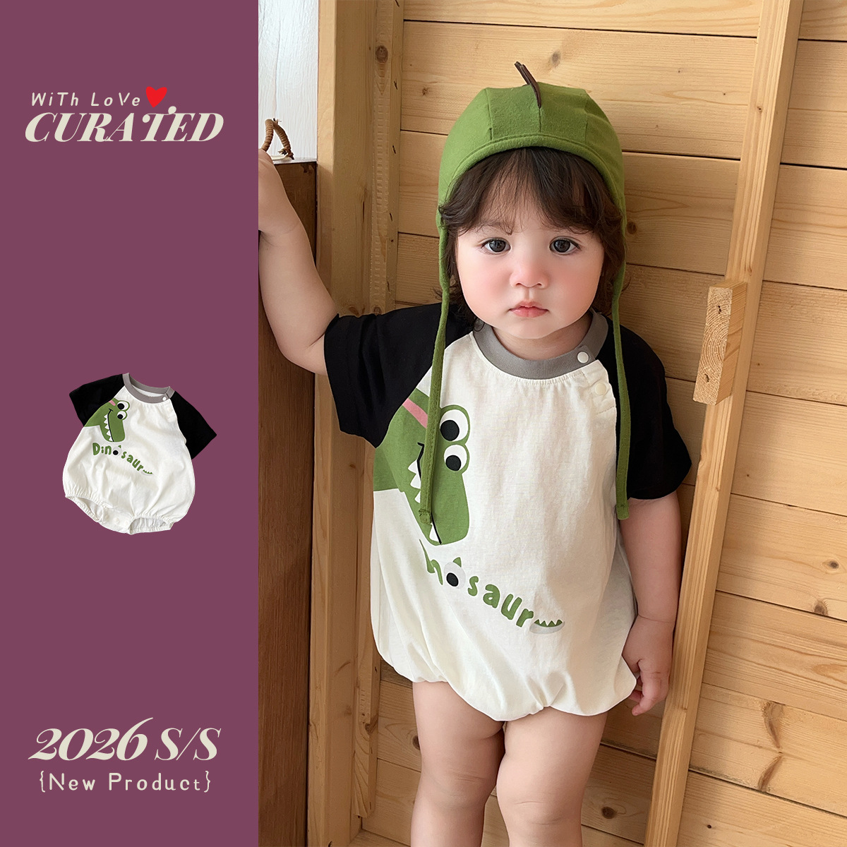 Short Sleeve Romper for Boys with Dinosaur Print and Raglan Sleeves Summer Baby Outfit — image 3