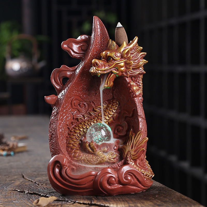 Resin Smoke Backflow Aromatherapy Furnace Creative Large Dragon LED Light Waterfall Backflow Incenseware Handicraft Ornaments — image 7