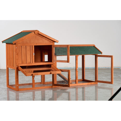 Caja de Jaula para Conejos Grande, 2 Niveles Exterior con Techo Impermeable Asfalto, Rampita Retirable y Caja de Madera para Conejos, Pollos y Pinos (Marrón y Verde) — imagen 11