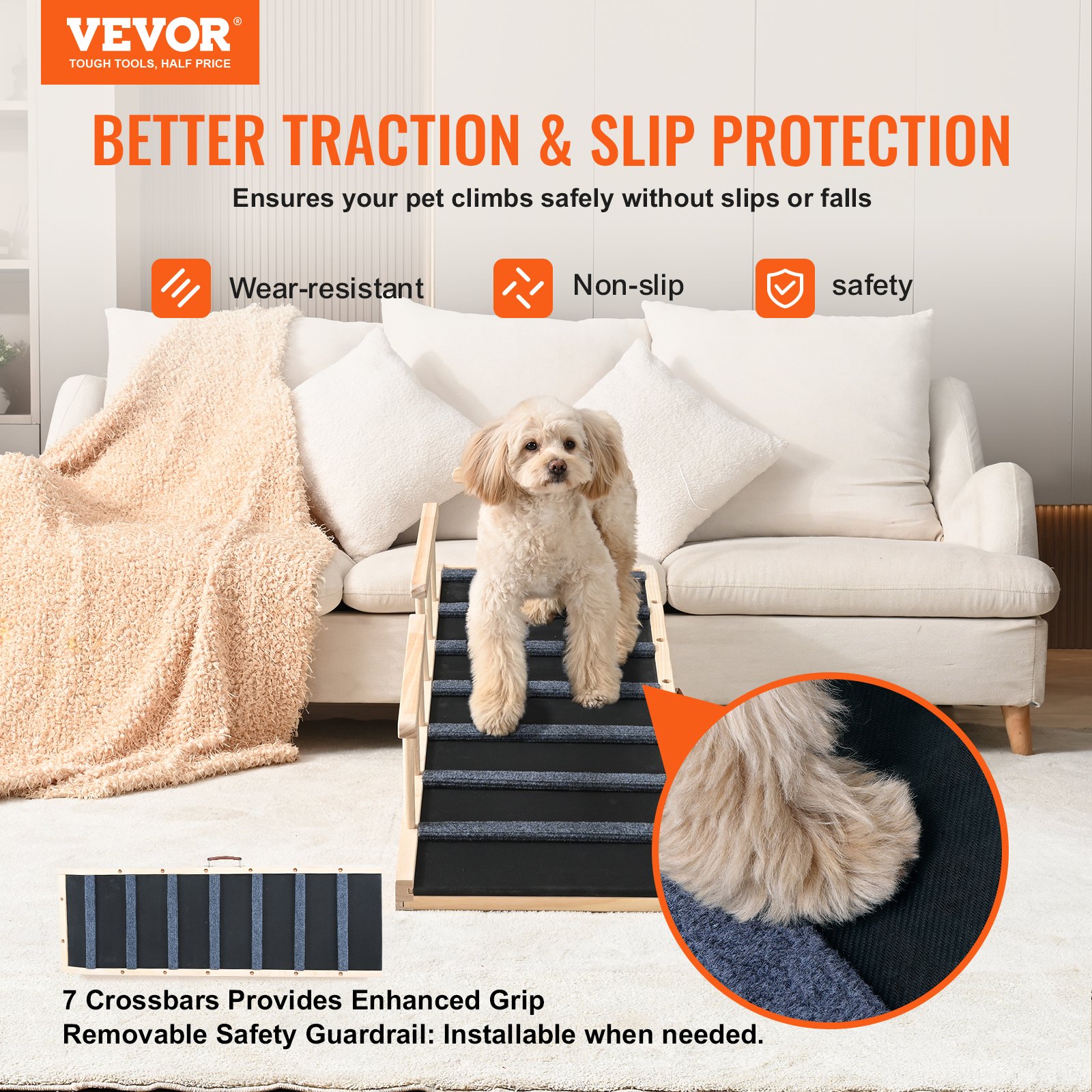 Dog Ramp, Folding Pet Ramp For Bed, Adjustable Dog Ramp For Small, Large, Old Dogs & Cats, Wooden Pet Ramp With 47.2' Long Ramp, Adjustable From 13.8' To 27.6', Suitable For Couch, Sofa, Car — imagen 2