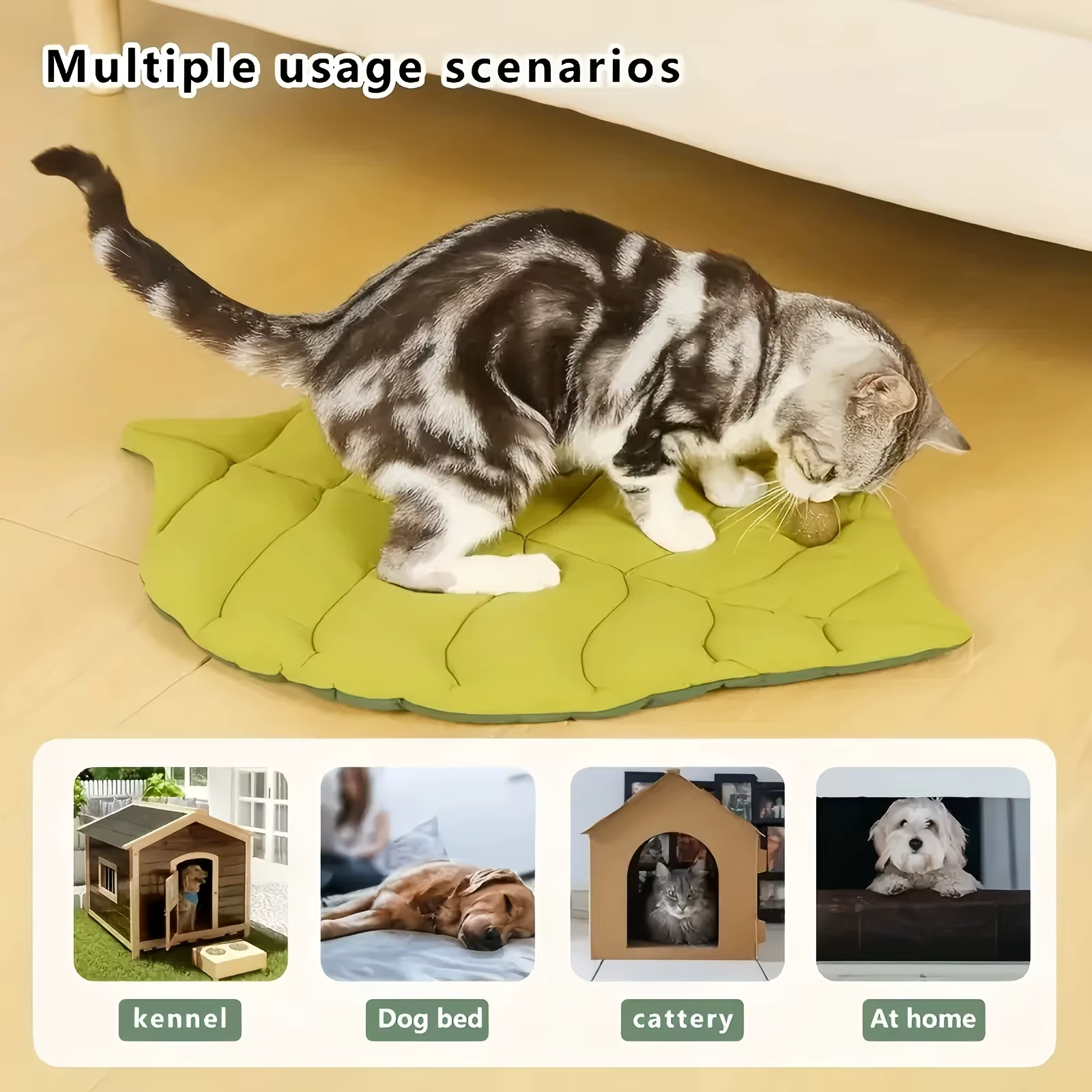 Cat Bed Mats Soft Cotton Leaf Shaped Kitten Cat Puppy Dog Bed Mat Sleep Blanket Home Pets Double Sided Pad Floor Rugs Washable — image 4