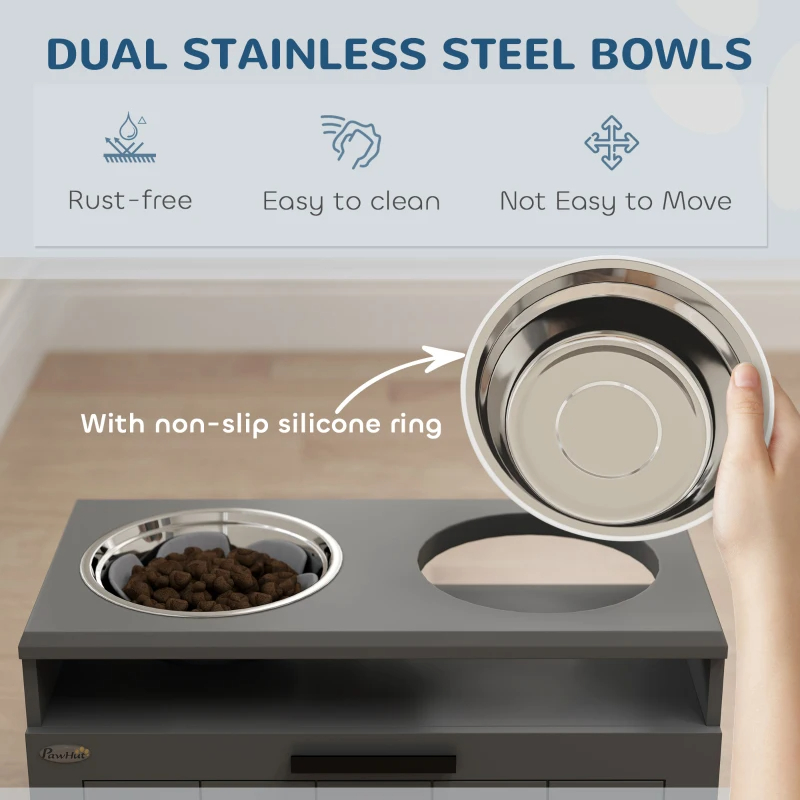 Comedor Elevado para Perros, Gran Raza - Soporte con 2 Tazas Inox de Alimento y Agua + Caja de Almacenamiento y Manta de Alimentación Lenta — imagen 8