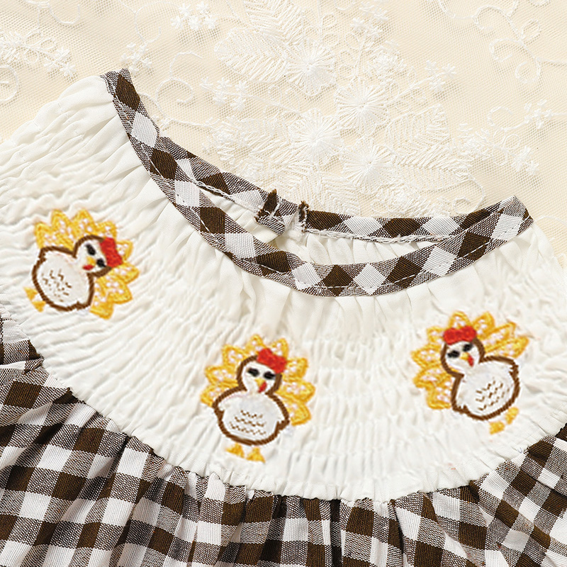 Infant Baby Girls Thanksgiving Dress Turkey Print Casual Short Sleeve Plaid Party Costume Dresses — image 5