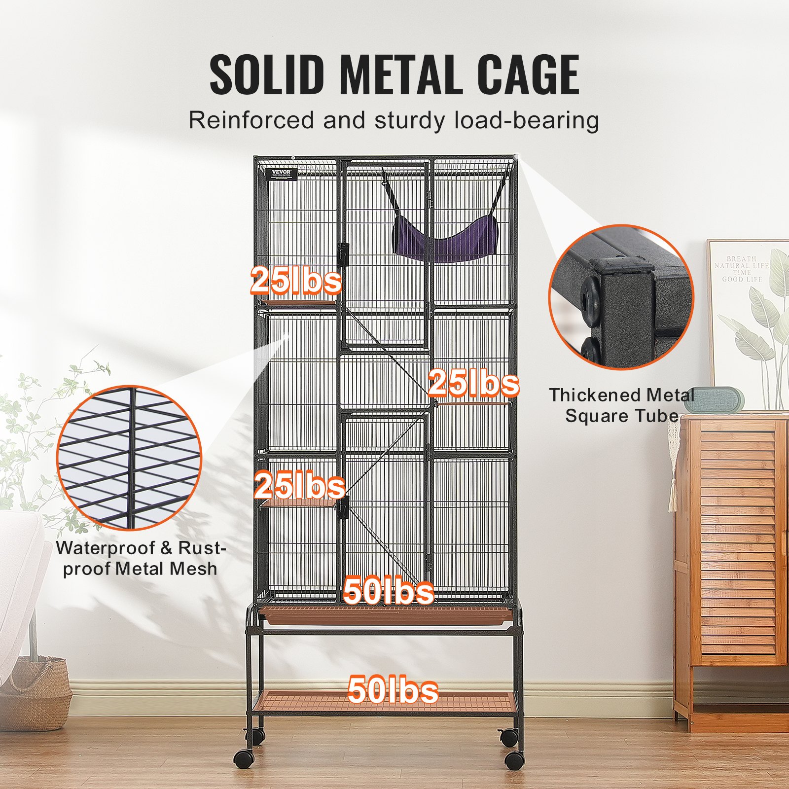 69' Metal Small Animal Cage 4-Tier Rolling Ferret Cage With Tray 3 Ramps — image 4