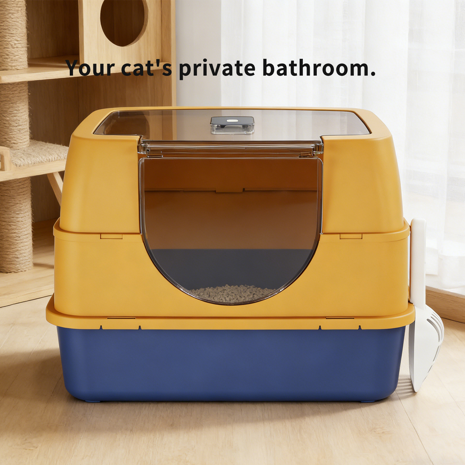 Dark Gray Top Entry Fully Enclosed Cat Litter Box, Anti Splash & Odor Locking, For Large Cats & Multi Cat Households Plastic Bring A Spoon — image 5