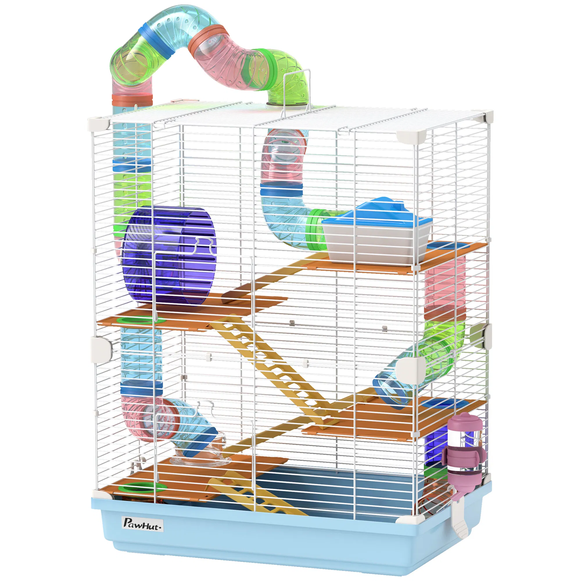 5 Tiers Hamster Cage Portable with Exercise Wheels Play Tube Water Bottle Dishes House Ladder for Gerbils, Light Blue — image 1