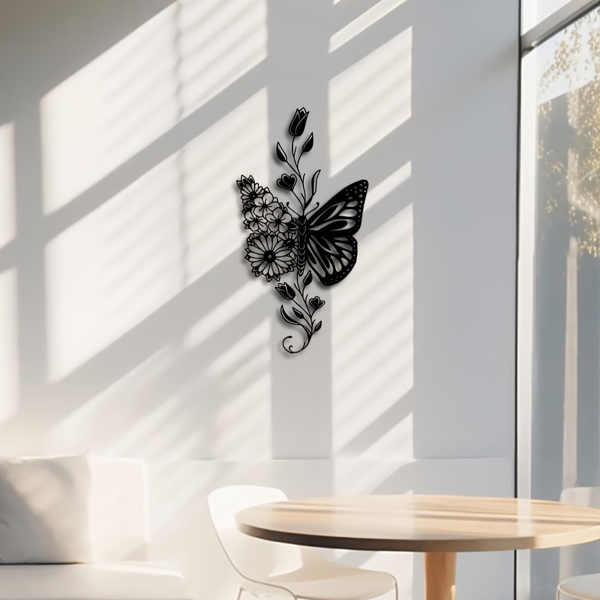 Arte de Muro de Mariposa y Flor en Aluminio con Silueta Natural para Decoración del Hogar — imagen 5
