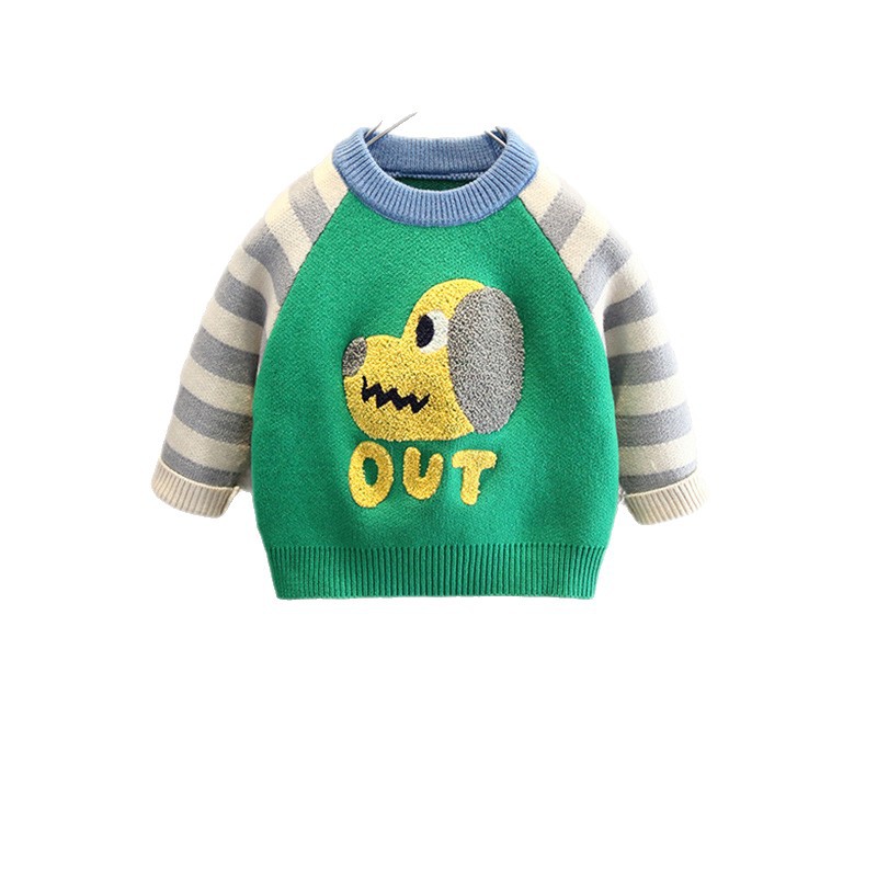 Boys' Long Sleeve Striped Dog Pattern Crew Neck Sweater — image 5