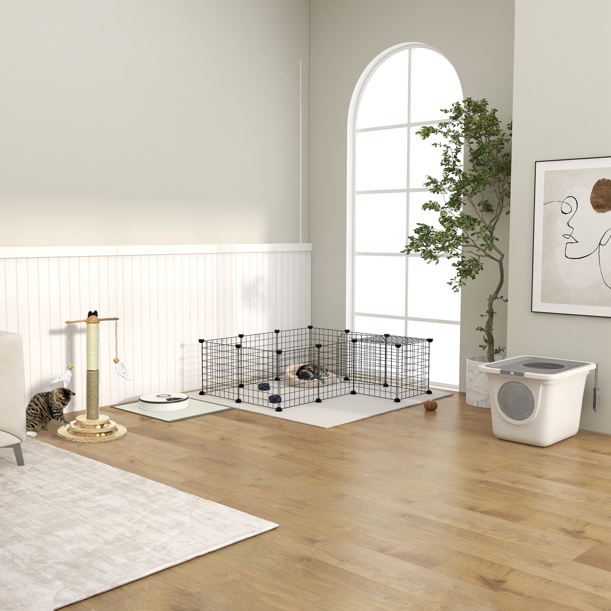 Corral para Animales Pequeños de 36 Paneles con Puerta, Jaula C&C para Armar para Cuyos con Rampa, Recinto de Alambre Metálico Portátil para Conejos y Erizos, 14 x 14 pulg — imagen 3
