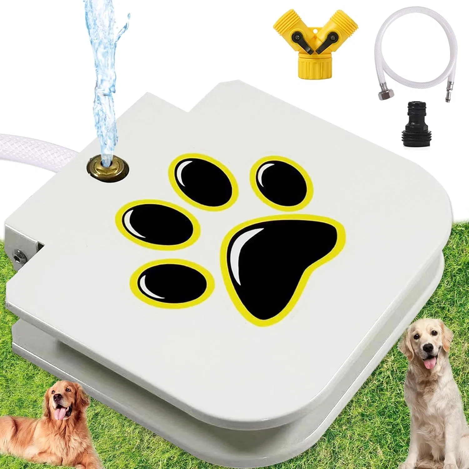 Step Activated Dog Water Dispenser, Outdoor Pet Drinking Fountain with 2-Way Water Splitter, Iron Build for Backyard Garden Use — image 6