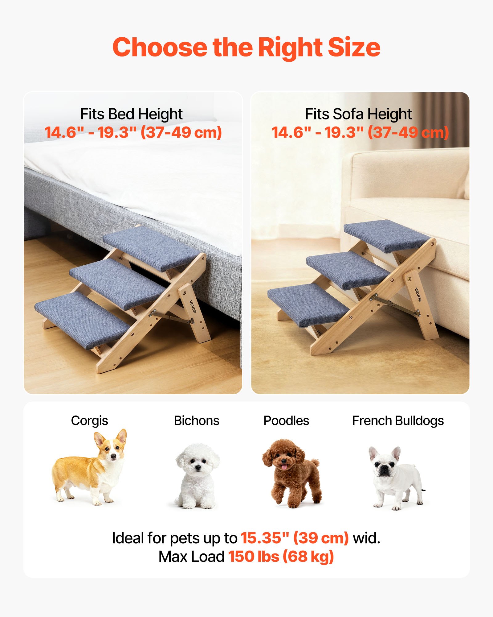 Wood Pet Stairs, 3-Step Dog Stairs For Beds, Sofa & Cars, 150lbs Load Capacity, Floded Flat Design, Stable & Sturdy Cat & Dog Step Ladder For Small Medium Large Older Pet Puppy — image 2