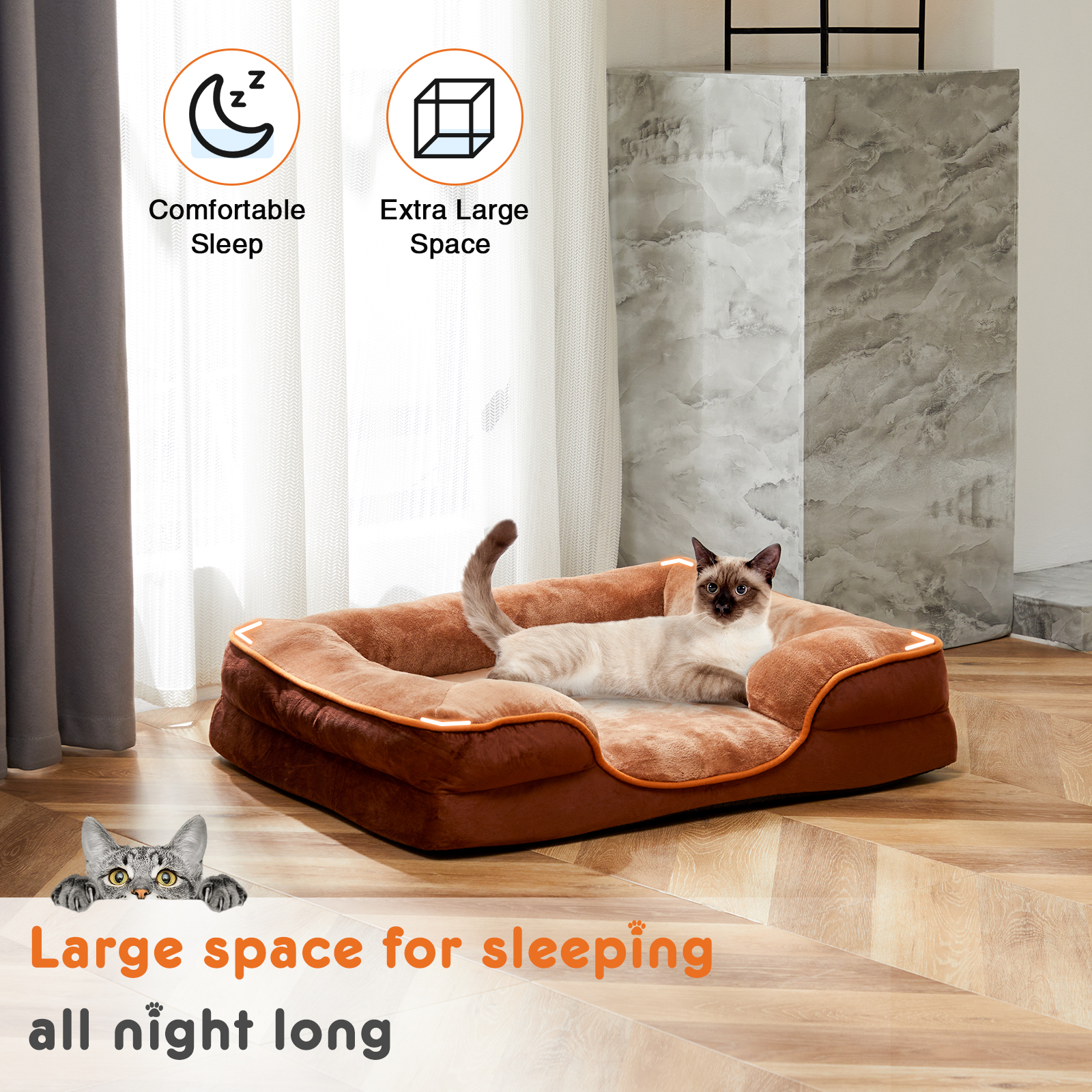 Memory Foam Pet Bed For Small Dogs & Cats With Washable Removable Cover Non-Slip Base Waterproof Liner — image 2