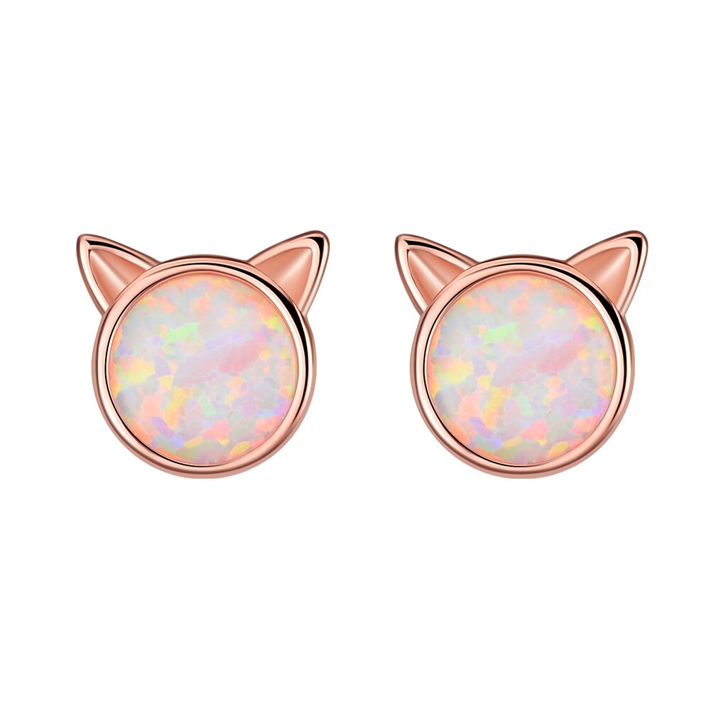 Earrings de Orejas de Gato en Plata Estampada con Opalo Falso y Decoración — imagen 5