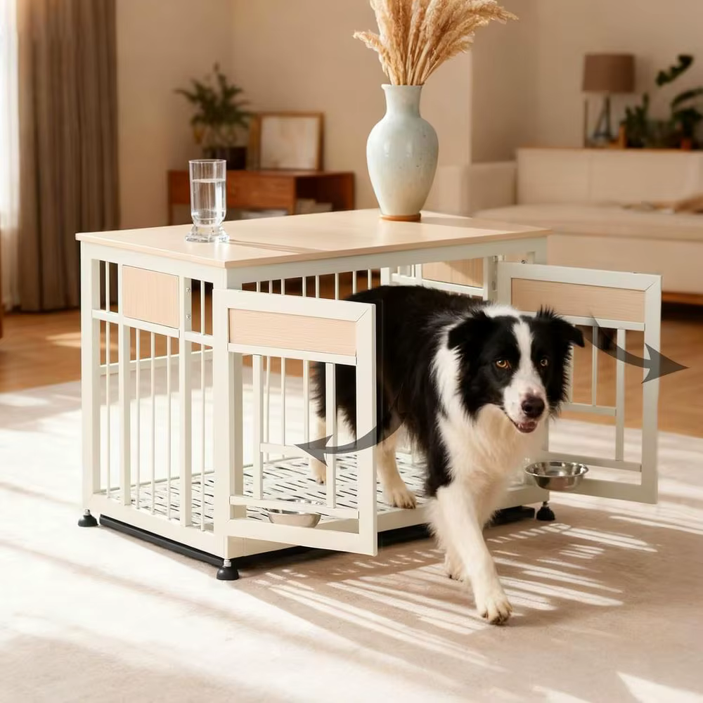 Caja de Perro Decorativa en Madera Blanca - Mobiliario para Canes Grandes (35-60 lbs) con Tazas Ajustables y Etiqueta de Nombre — imagen 2