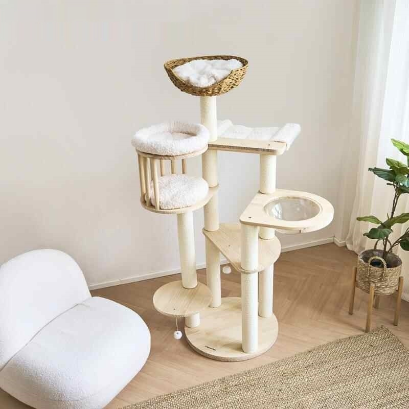 Árbol de Escalada para Gatos en Madera Maciza con Dos Hamacas — imagen 1