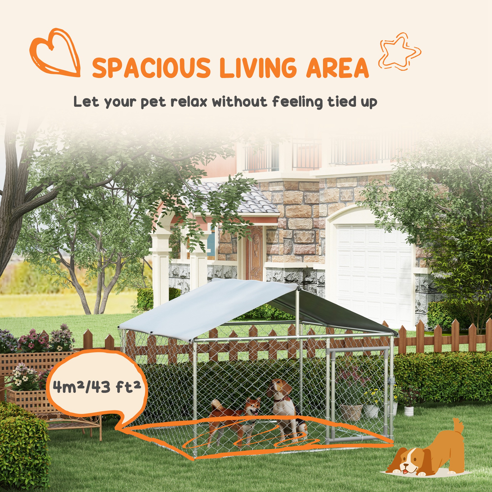 Casa para Perros al Aire Libre de 6.6x6.6x4.9 pies, Acabado en Plata con Techo Impermeable — imagen 3