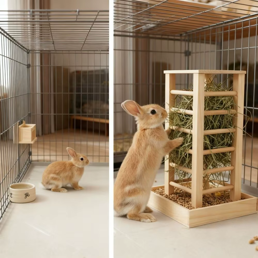 Pet Grass Rack Wooden Rabbit Hay Manger Durable Self-Feeding Hay Feeder Detachable Guinea Pig Feeder Rabbit Hutch — image 2