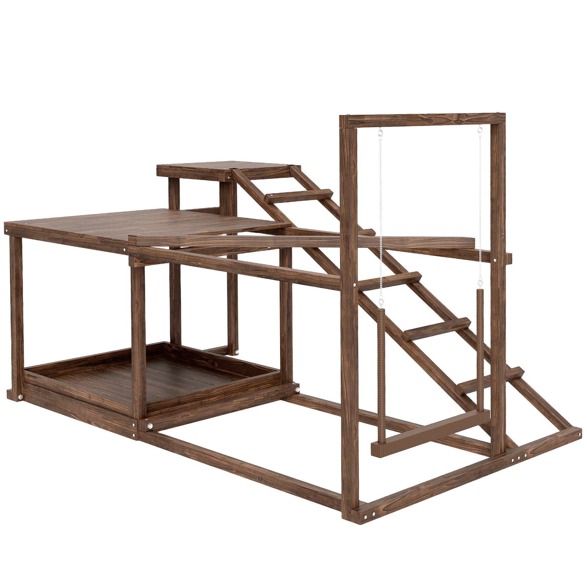 Jaulón de Actividad para Pollos en Madera con Percha, Suelo Balanceante, Escalera y Almacenamiento de Comida — imagen 1