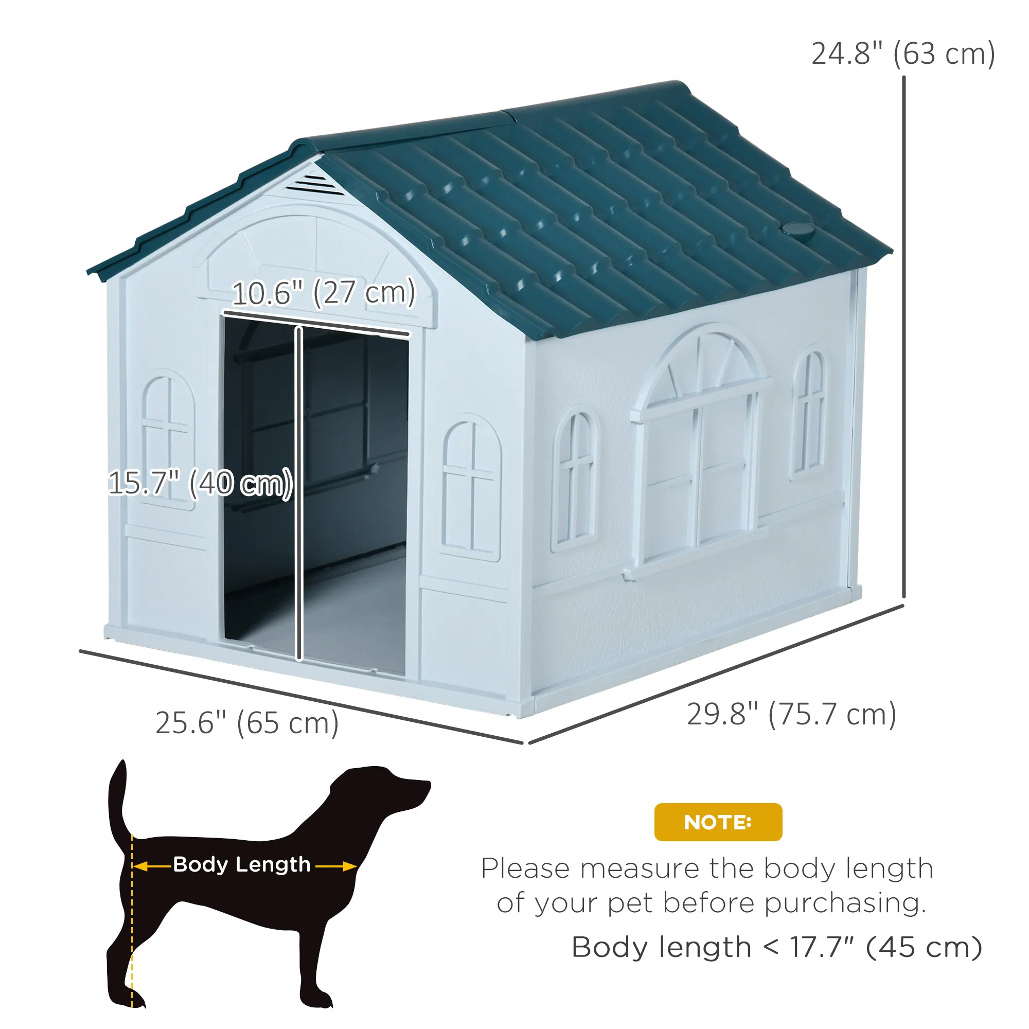 26" Plastic Dog House Outdoor with Air Vents, for Small Medium Dogs, Blue — image 2