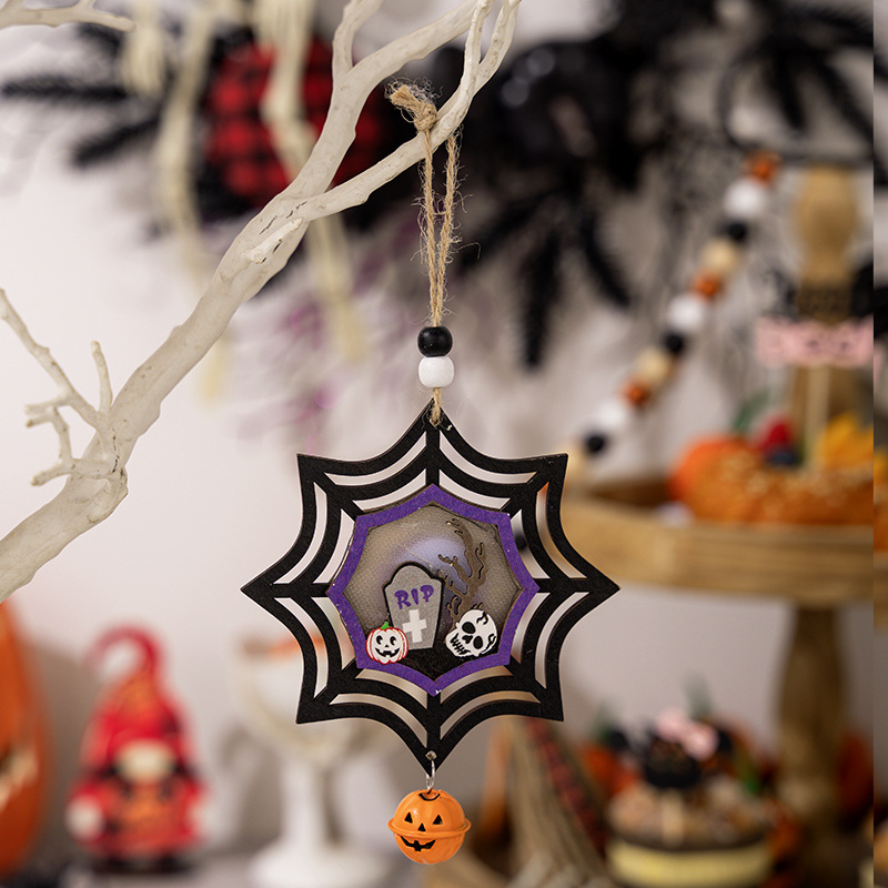 Lámpara de Pumkin de Madera para Colgar, Decoración de Ambiente de Halloween, Pendiente de Araña y Fantasma — imagen 8