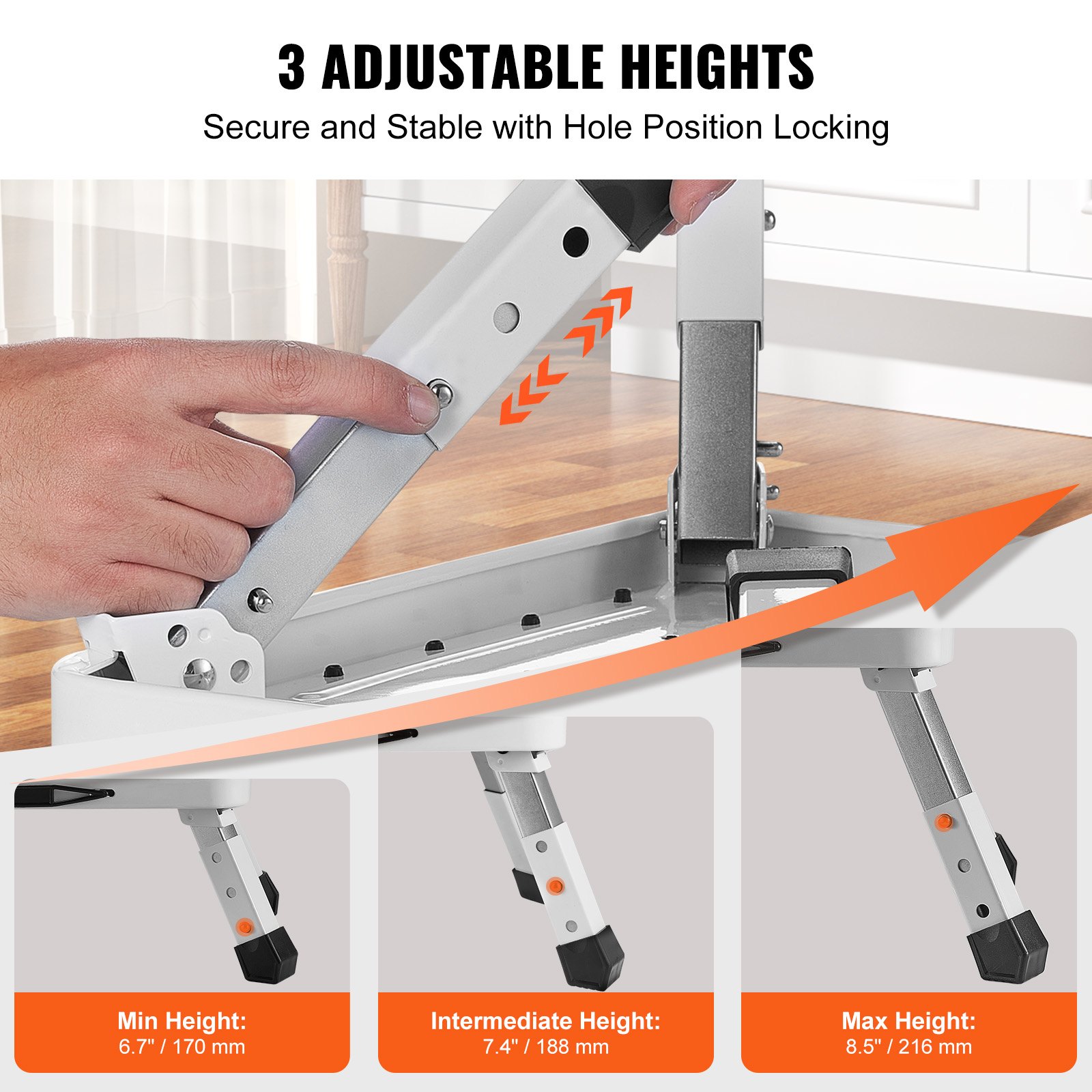 Elevador de 1 paso con capacidad de 330 lbs, peldaño metálico plegable ajustable en 3 alturas, escaleras portátiles para adultos y niños, suelas antideslizantes seguras para oficinas, RV, mascotas, baños y dormitorios — imagen 4