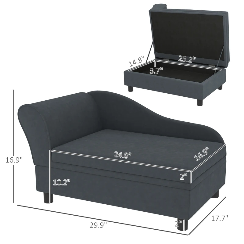 PawHut Pet Sofa Bed Couch With Storage, Pet Sofa For Cats And Small Dogs, Dark Gray — imagen 11