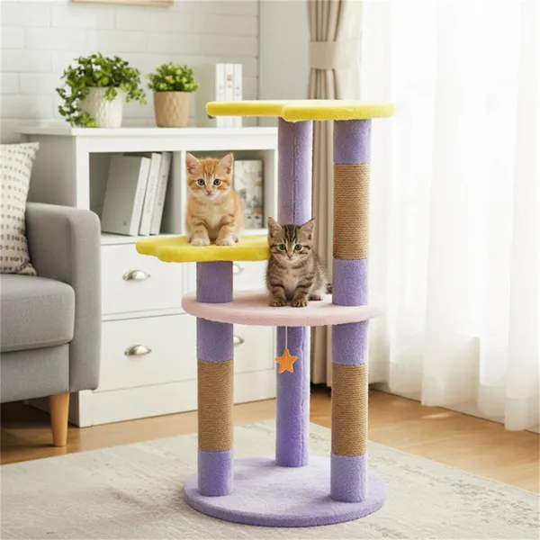 Árbol para Gatos con Luna y Estrella de 29" con 4 Niveles, Postes Rascadores de Yute y Dispositivo Antivuelco para Gatitos y Adultos - Morado — imagen 4