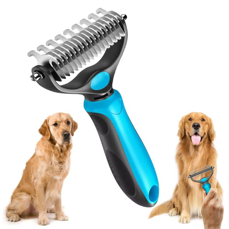 2in1 Stainless Pet Deshedding Brush Dog Hair Remover Pet Fur Knot Cutter Puppy Cat Comb Brushes Dogs Grooming Shedding Supplies — image 1