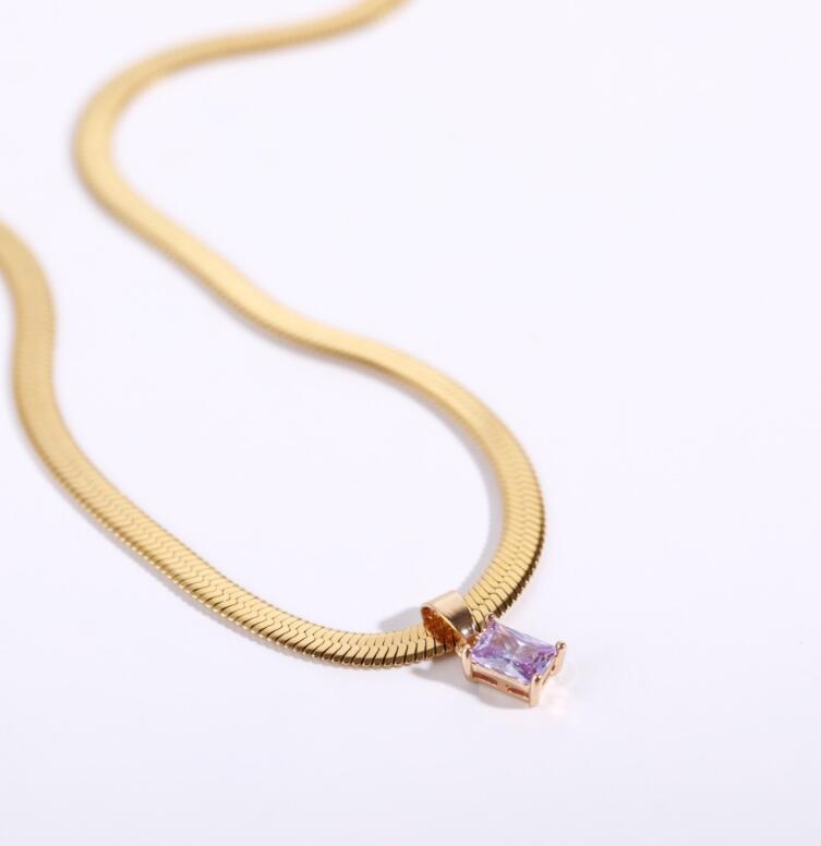 Trendy Stainless Steel Crystal Zircon Pendant Necklace Blade Snake Chain Necklace — image 6