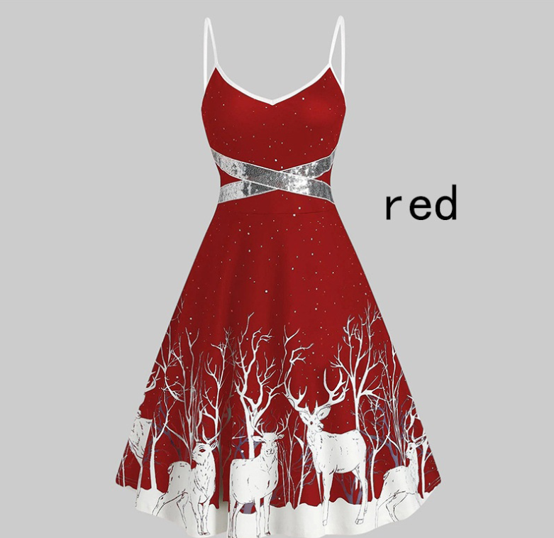 Women's Christmas white deer dress with A sexy A-line tie — image 2