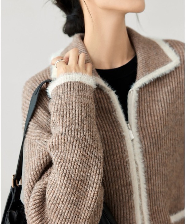 Imitation mink fur contrasting sweater jacket for women — image 8