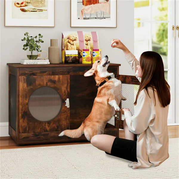 Jaula Mesa Auxiliar 2 en 1 para Perros - Marrón Rústico, Capacidad de 88lbs, Estilo Granja, 32.5"x18.5"x23.5" — imagen 3
