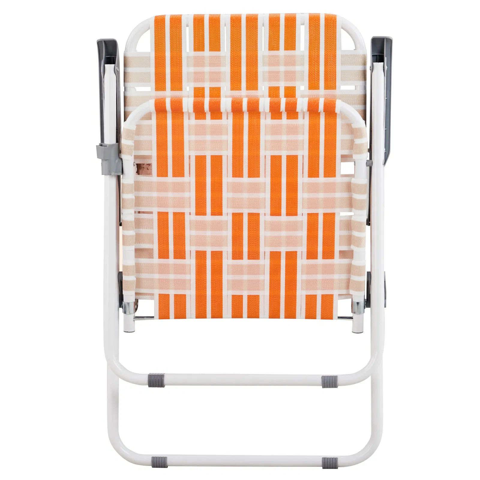 Set of 2 Webbed Folding Beach Chairs, Outdoor Patio Lawn Foldable Chairs for Camping Fishing Yard Poolside BBQ, Orange & White — image 9