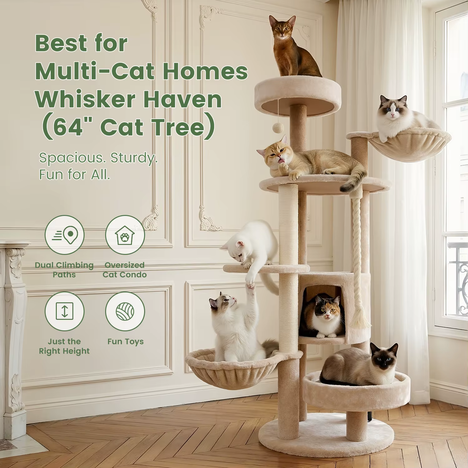Large Halloween Cat Tree: 5-Level Cat Tree with Cat House and Sisal Scratching Posts—Perfect for Multi-Cat Households — image 2