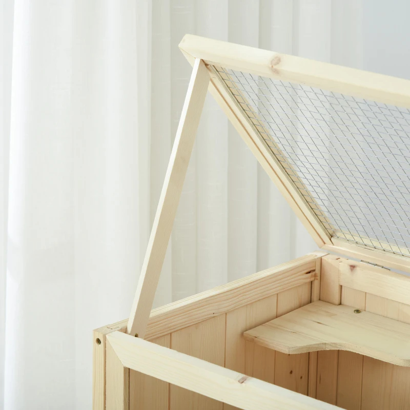 3-Tier Wooden Hamster Cage Mice And Rat Cage Small Animals Hutch With Openable Top, Front Door, Shelf, Natural Wood — imagen 4