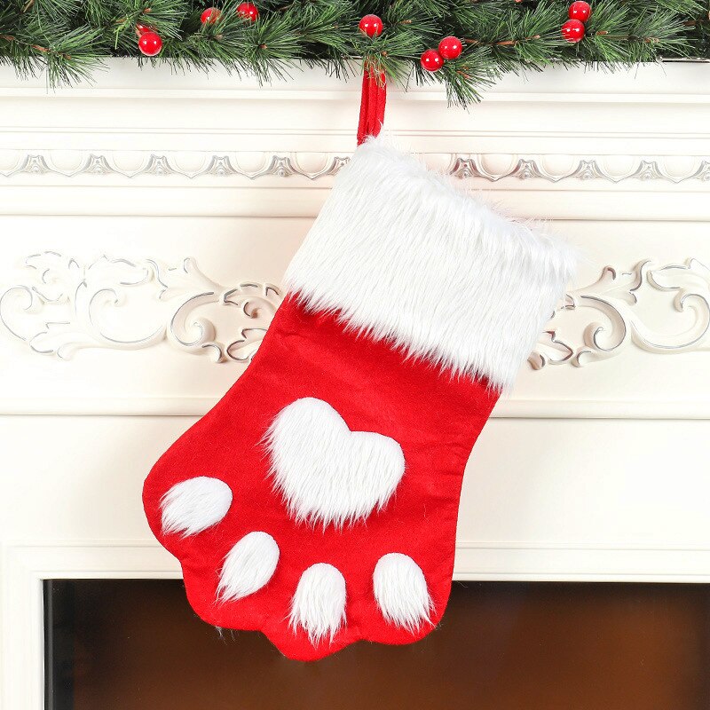 Large Red Grey Long Haired Dog Paw Christmas Socks Christmas Craft Pendant Present Gift Bags Christmas Tree Ornaments Home Decor — image 9