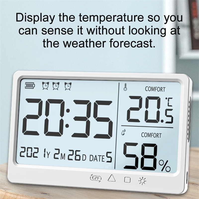 Reloj de alarma electrónico con medidor de temperatura y humedad preciso con alarmas — imagen 2