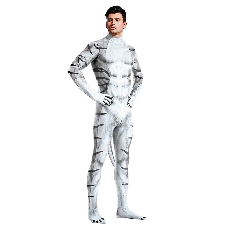 Disfraz de Animal Tigre Blanco Digital Impresión Jumpsuit Hombre — imagen 1
