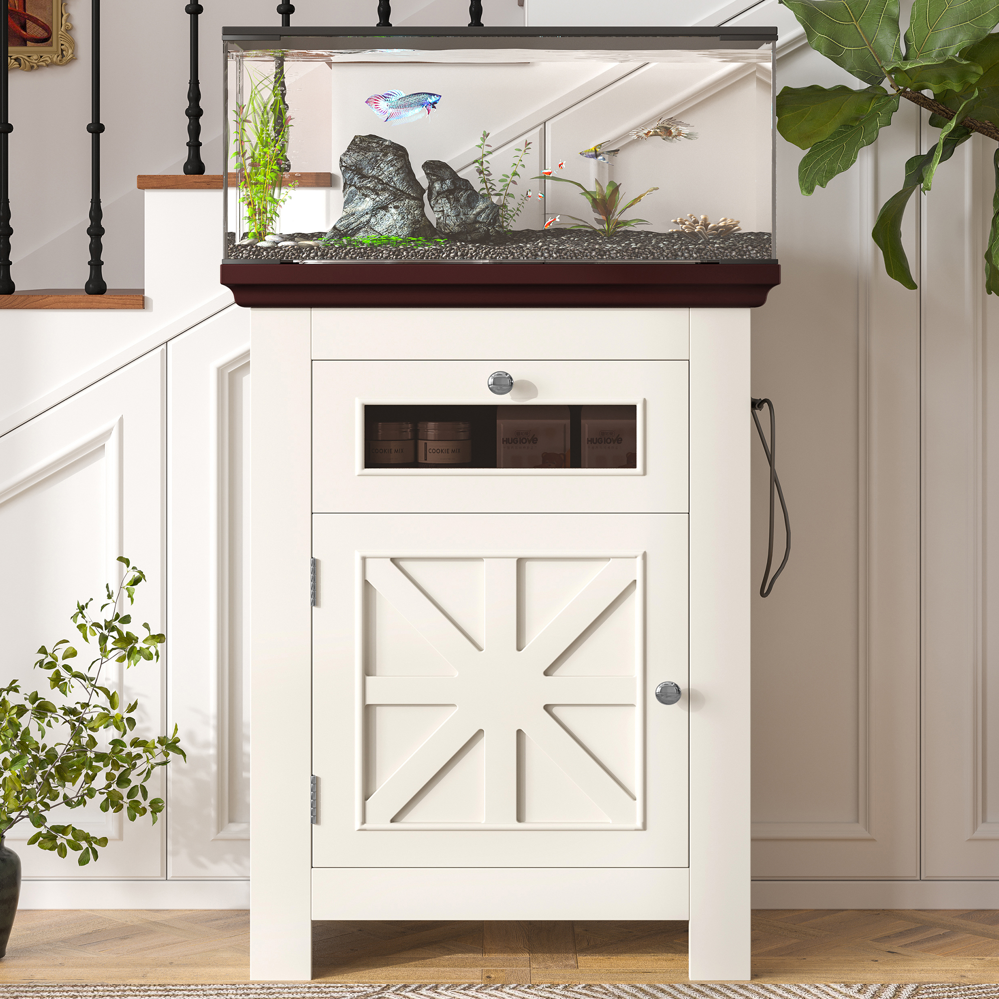 Mueble para Pecera de 10-15 Galones, Base para Acuario con Tomas de Corriente, Capacidad de 198LBS, Mesa para Pecera con Gabinete de Almacenamiento y Cajón, Mesa para Acuario o Terrario de Reptiles — imagen 4