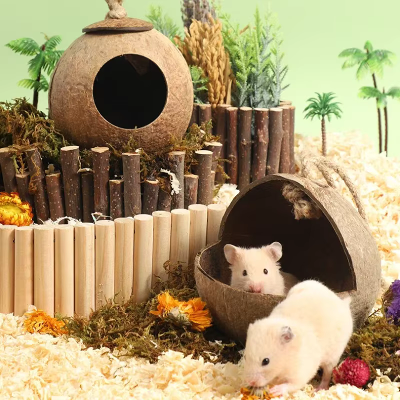 Casa de Heno para Ratones Hamsters Casa de Pájaro de Coco Verano Refugio para Conejos y Ratones Exóticos — imagen 3
