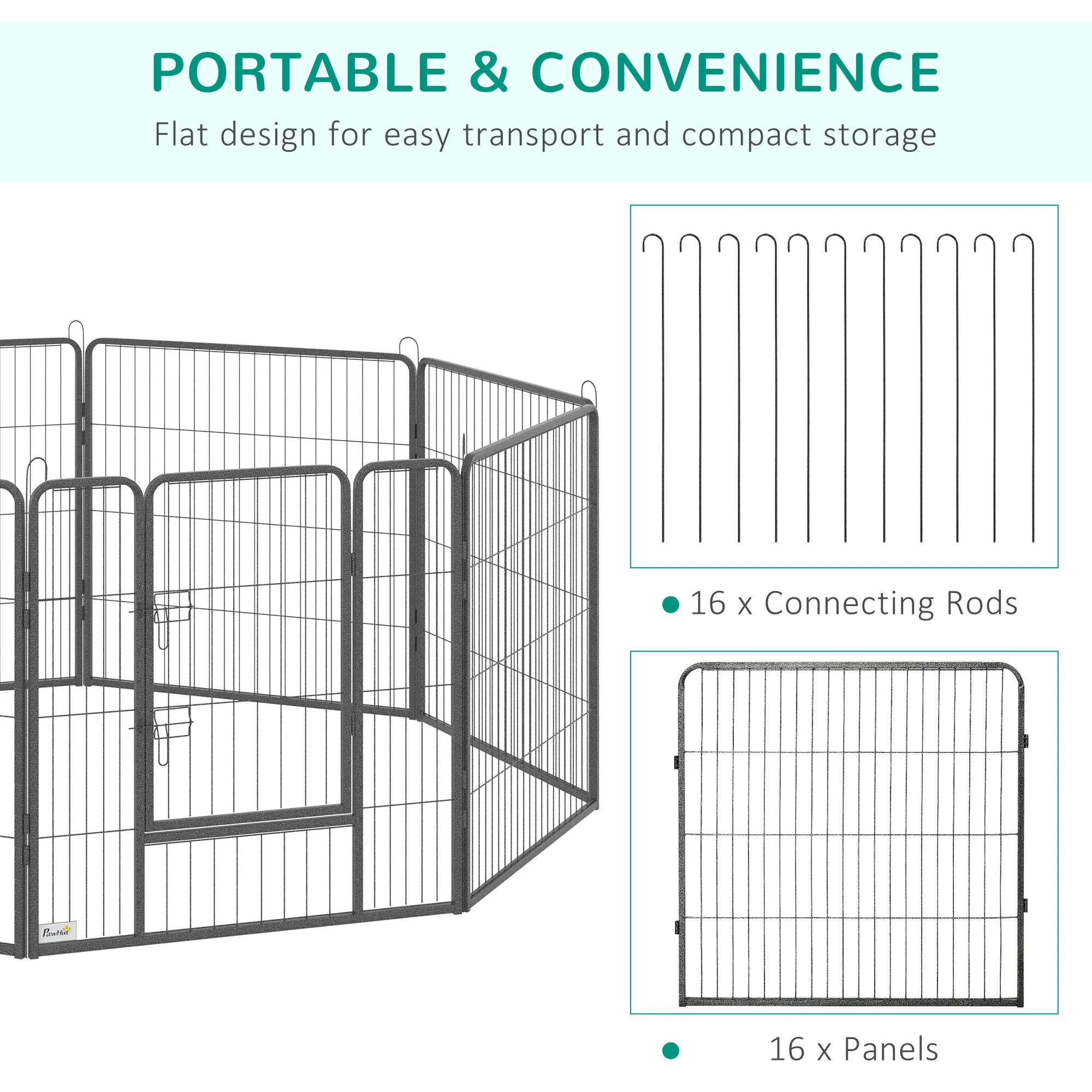 Heavy Duty Pet Playpen, 16 Panels Steel Dog Fence Puppy Exercise Pen with 2 Doors Locking Latch, 31.5" Height — image 5