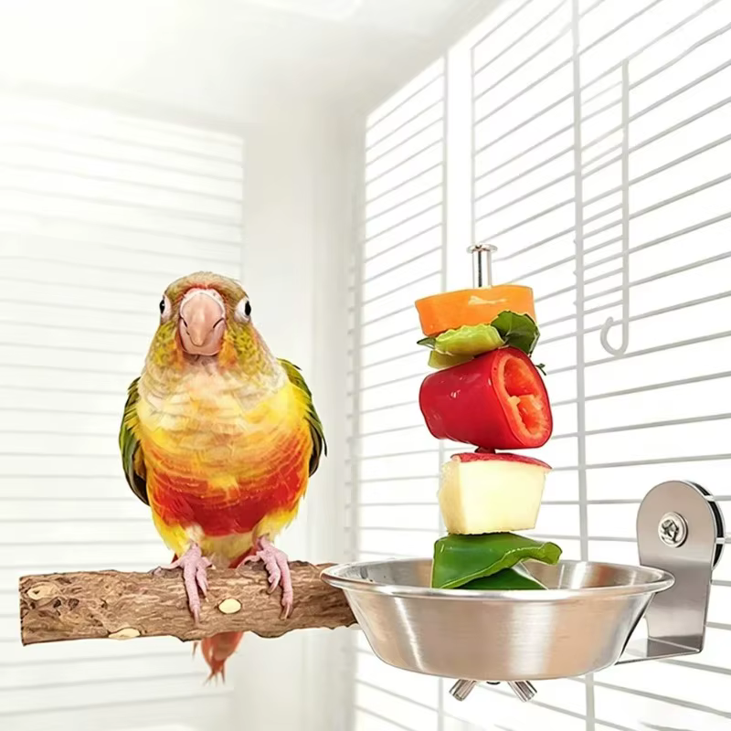 Stainless Steel Bird Fruit Fork & Vegetable Feeding Hook, Fruit Holder and Anti-Spill Food Bowl, Bird Cage Accessory for Parrots — image 6