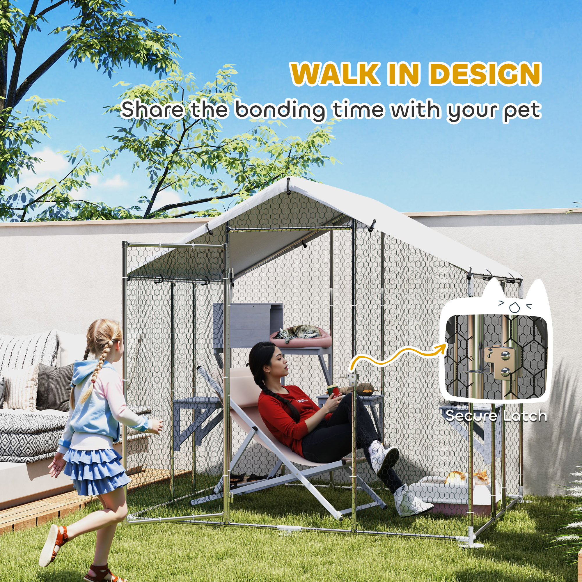 Catio Metálico Exterior Extra Grande de 95" con Cubierta Impermeable, 2 Cajas de Descanso, 7 Plataformas para Saltar, para Múltiples Gatos — imagen 3