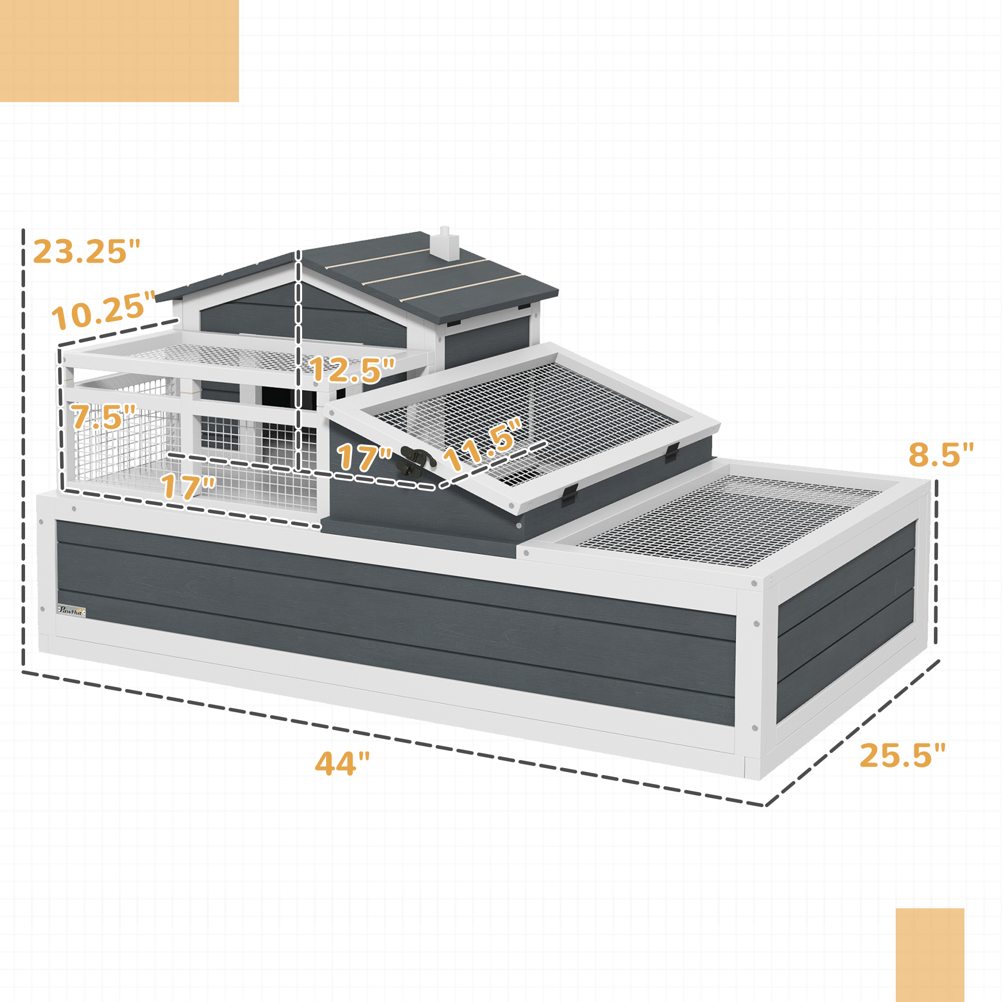 3-Room Tortoise Habitat House w/ Balcony & 2 Stories, 44" x 25.5" x 23", Gray — imagen 8