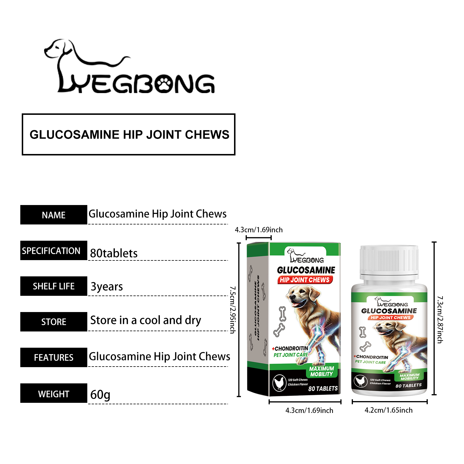 Suplementos para Articulaciones Caninas con Glucósamina y Quitina, Chews suaves de sabor a pollo para aliviar el dolor en las articulaciones y mejorar la movilidad — imagen 6