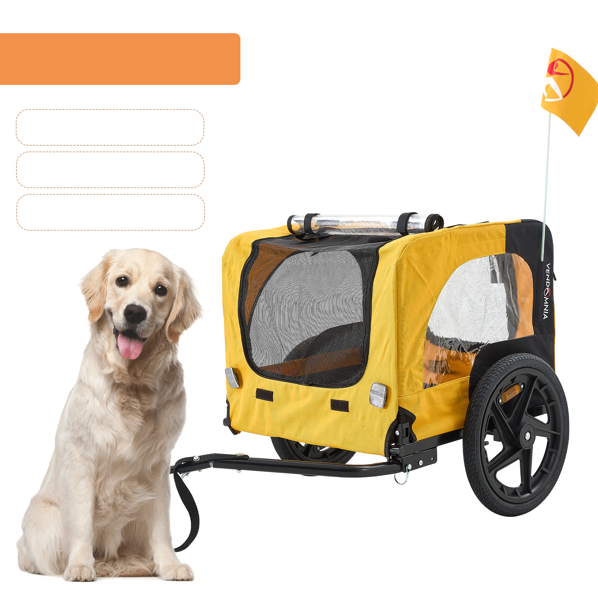 Yellow Outdoor Heavy Duty Foldable Practical Pet Stroller Dog Carrier With Bicycle Tow — image 1