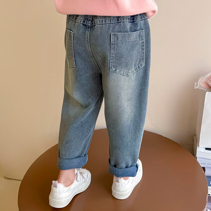Cute Rabbit Heart Print Denim Pants for Girls — image 3