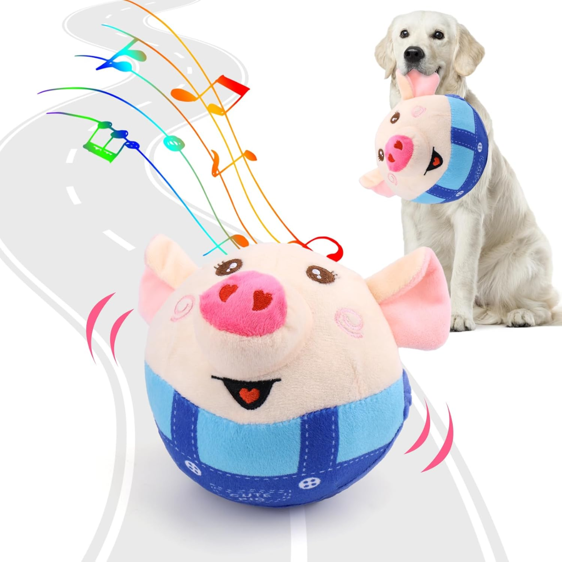 Interactive Dog Toys Pig, Jumping Squeaky Dog Toys With Recording And Music Modes, Rechargeable Moving Dog Chew Toys — image 1